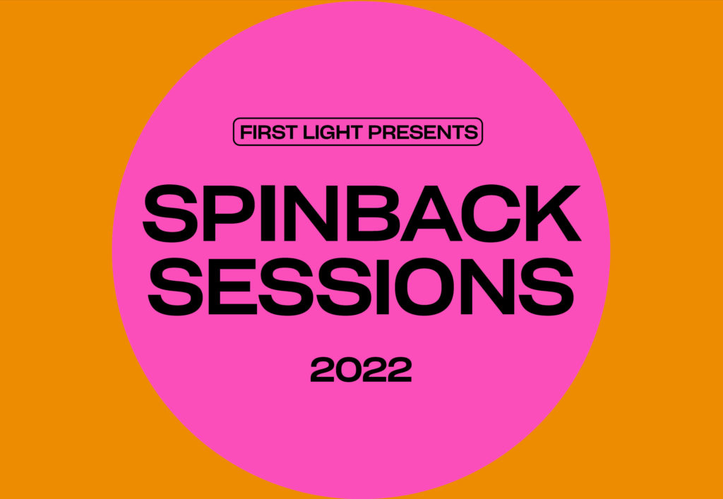 Spinback session logo - bright pink circle with bright orange background